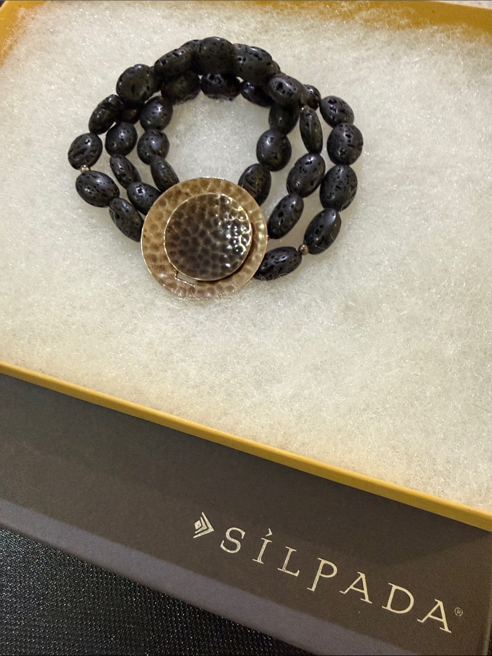 Silpada Black Lava Bead Bracelet with Hammered Silver Pendant